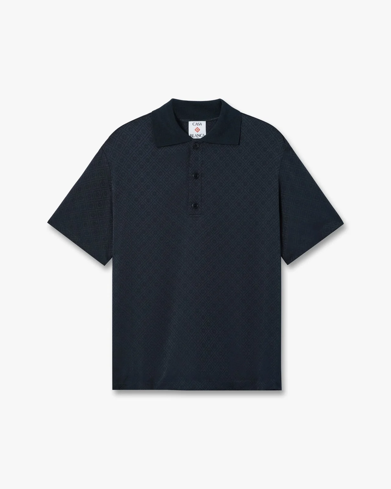 Dark Navy Knit Collar Short Sleeve Polo Shirt - 1