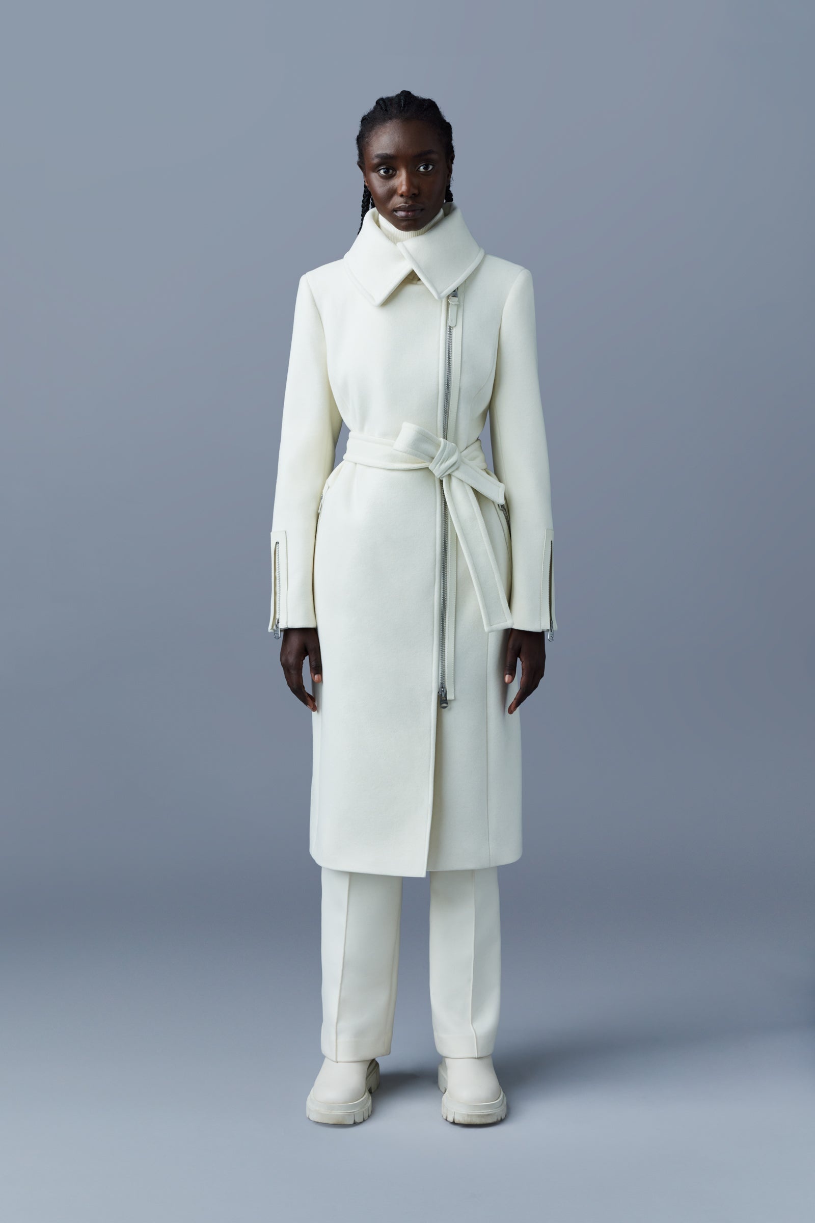 KAMILA double face wool and cashmerel coat with sash belt - 2