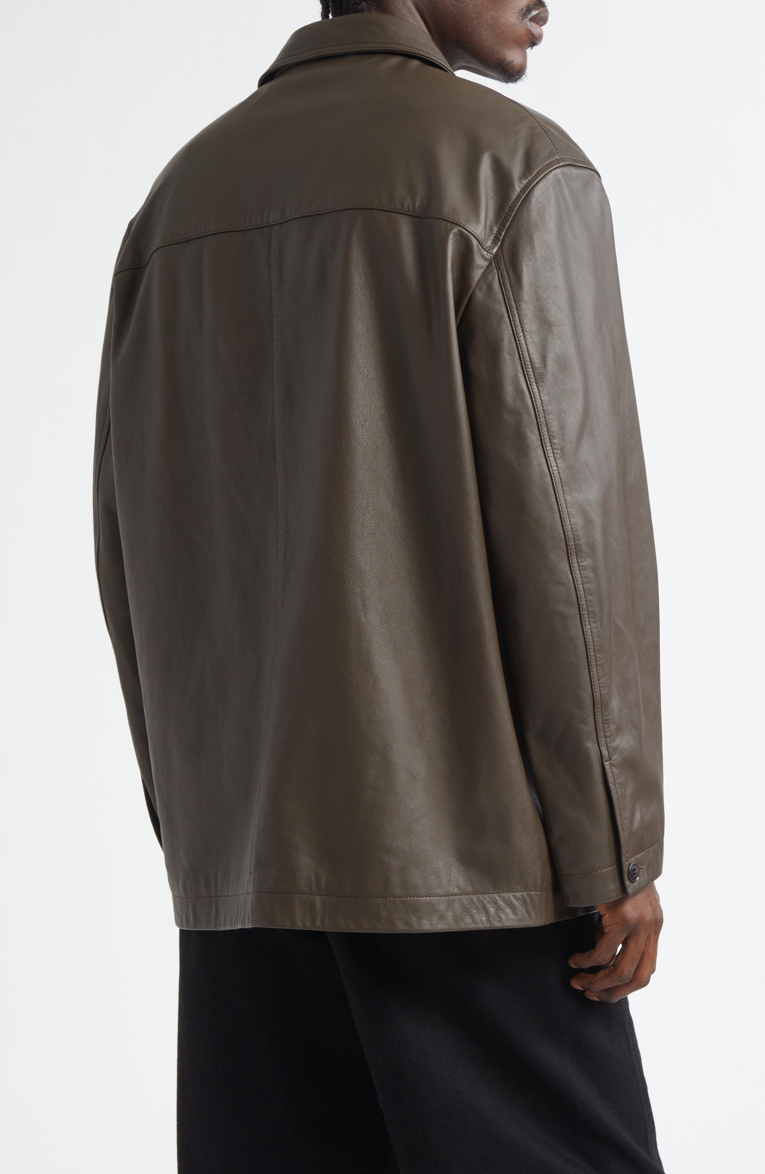 Lemaire Relaxed Leather Jacket in Mushroom at Nordstrom - 3