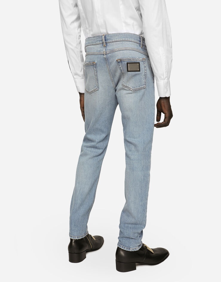 Regular fit washed stretch denim jeans with abrasions - 4