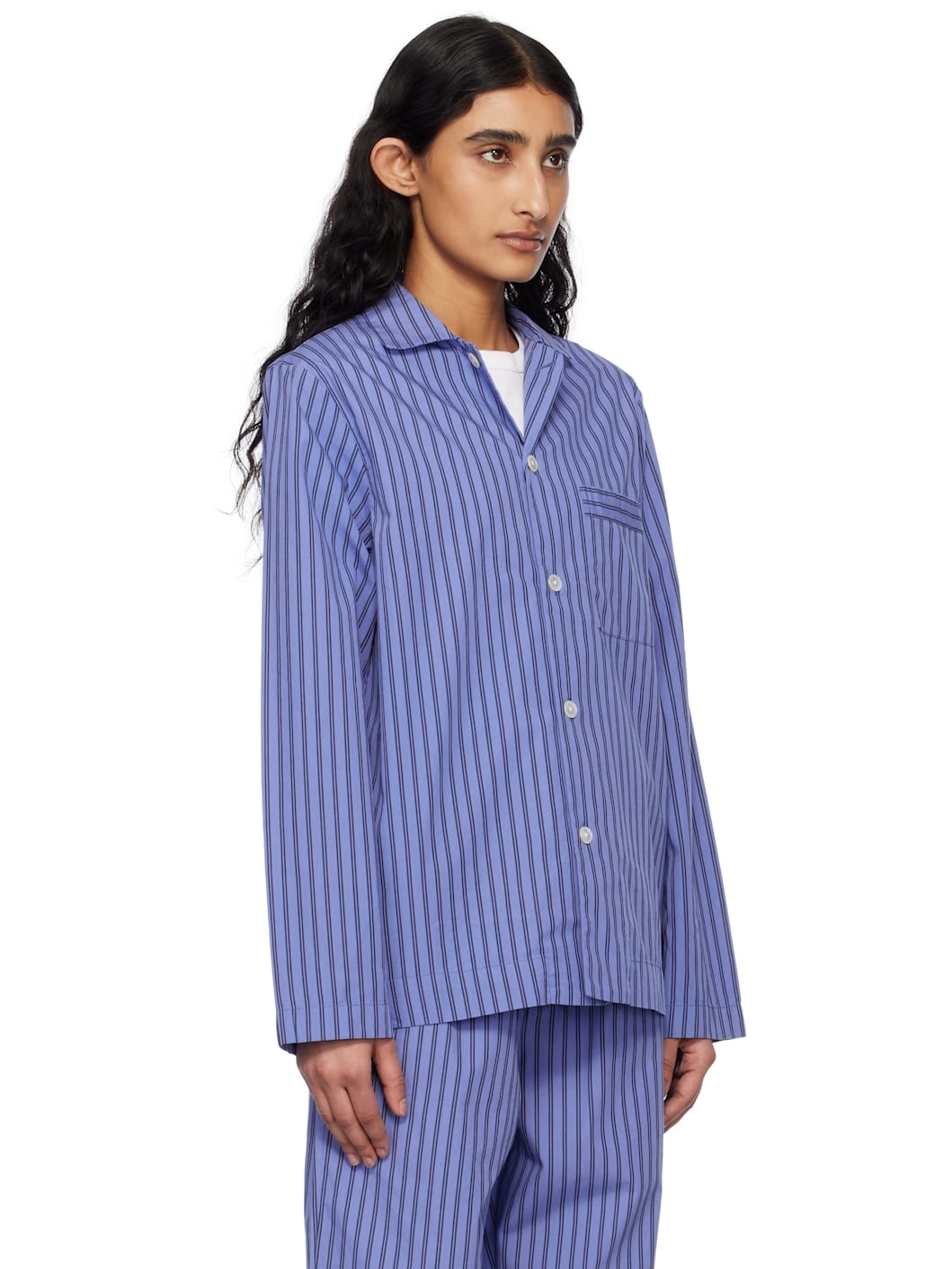 Blue & Black Poplin Long-Sleeved Pyjama Shirt - 2