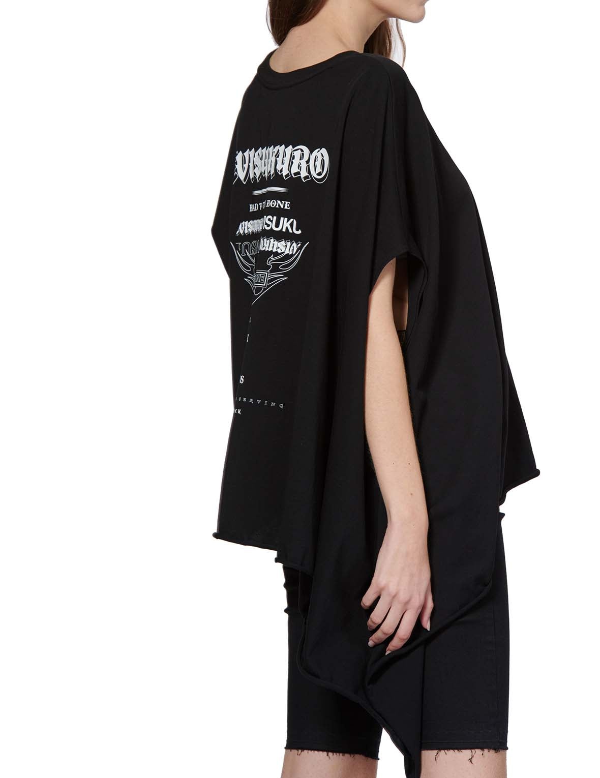 Slogan Print Asymmetric Sleeve T-shirt - 8