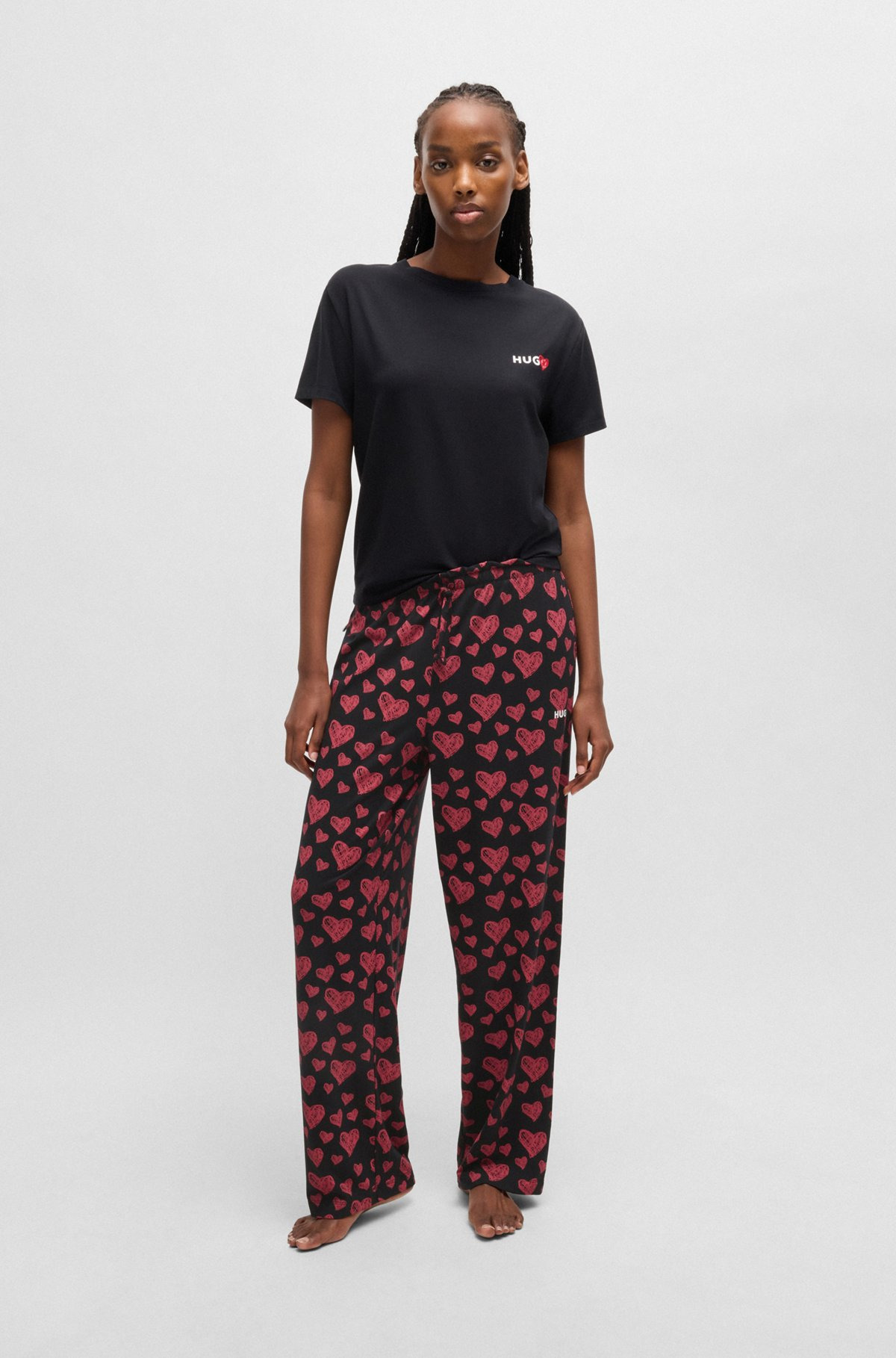 MODAL-BLEND JERSEY PAJAMA BOTTOMS WITH REPEAT HEART PRINT - 4