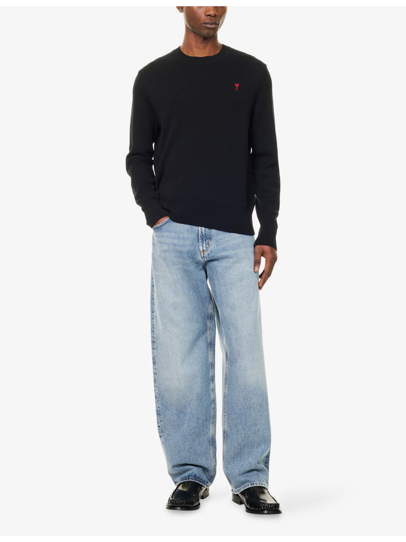 AMI Paris Logo-Embroidered Crew-Neck Merino Wool Jumper outlook