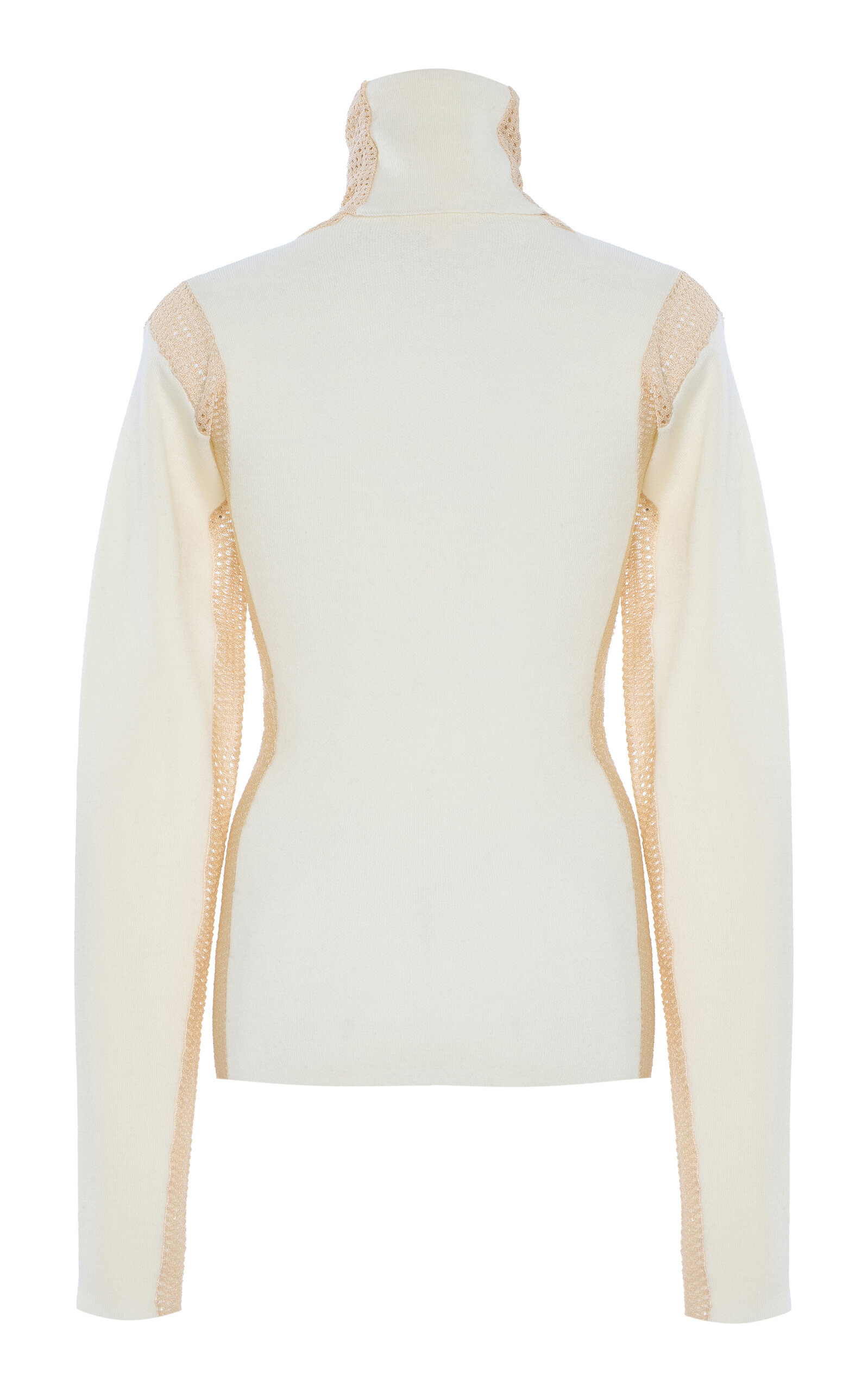 Crochet-Detailed Wool-Blend Turtleneck Top ivory - 5