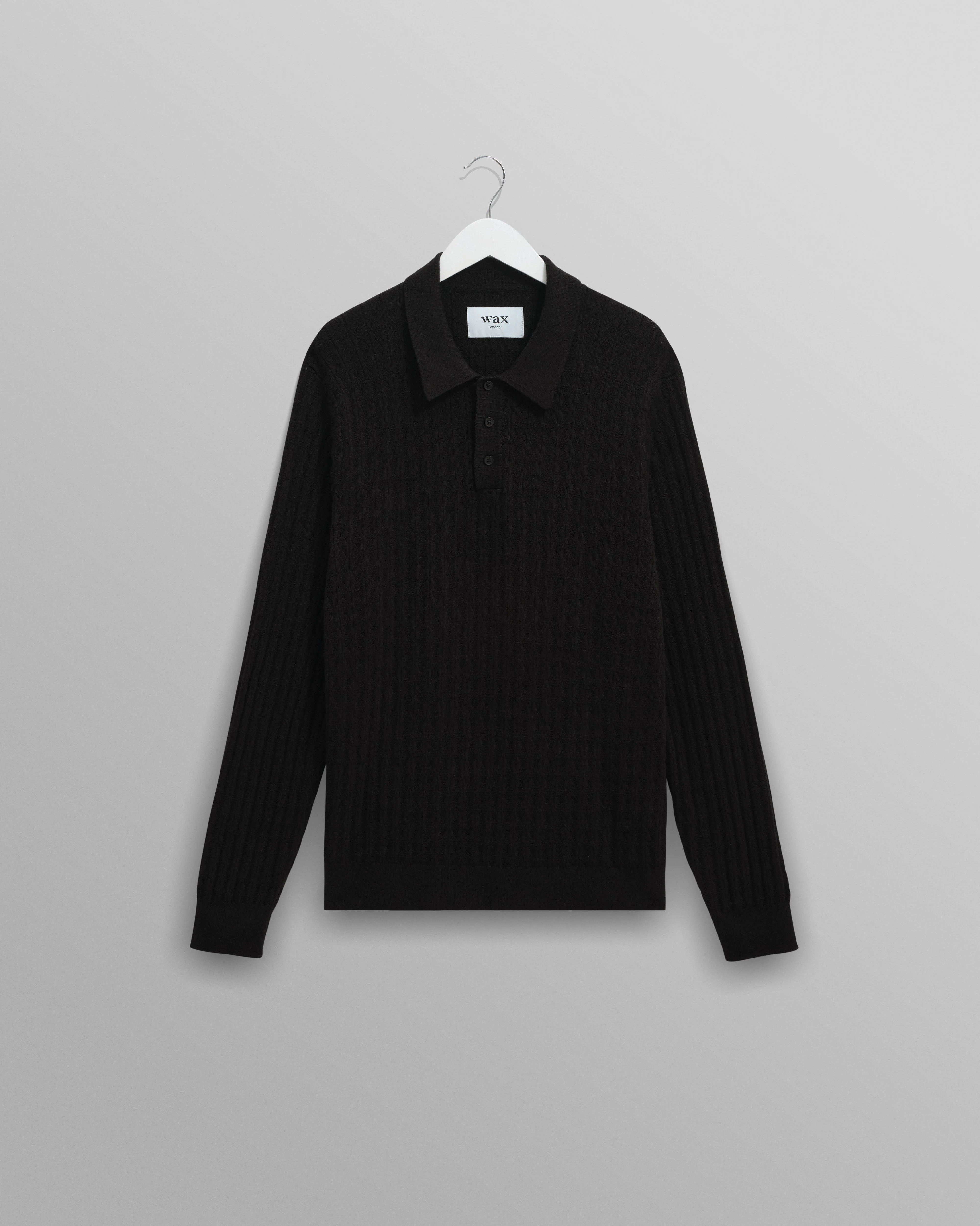 Oban - Black Diamond Stripe Knitted Polo - 1
