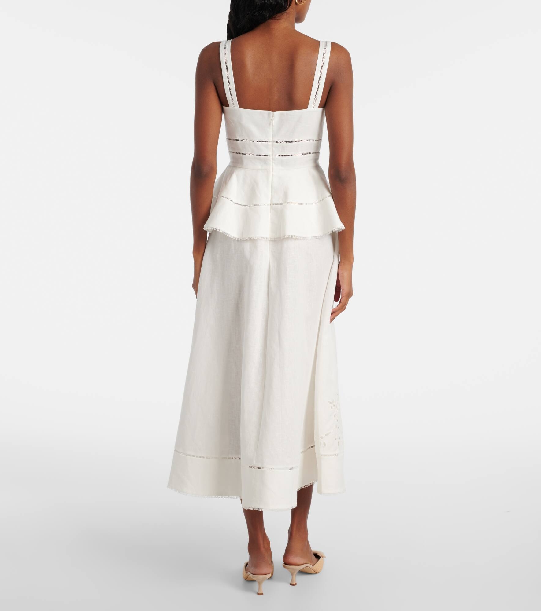 Peplum linen and cotton midi dress - 3