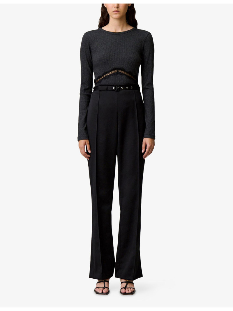 Claudie Pierlot Straight-Leg Belted-Waist Satin Trousers outlook