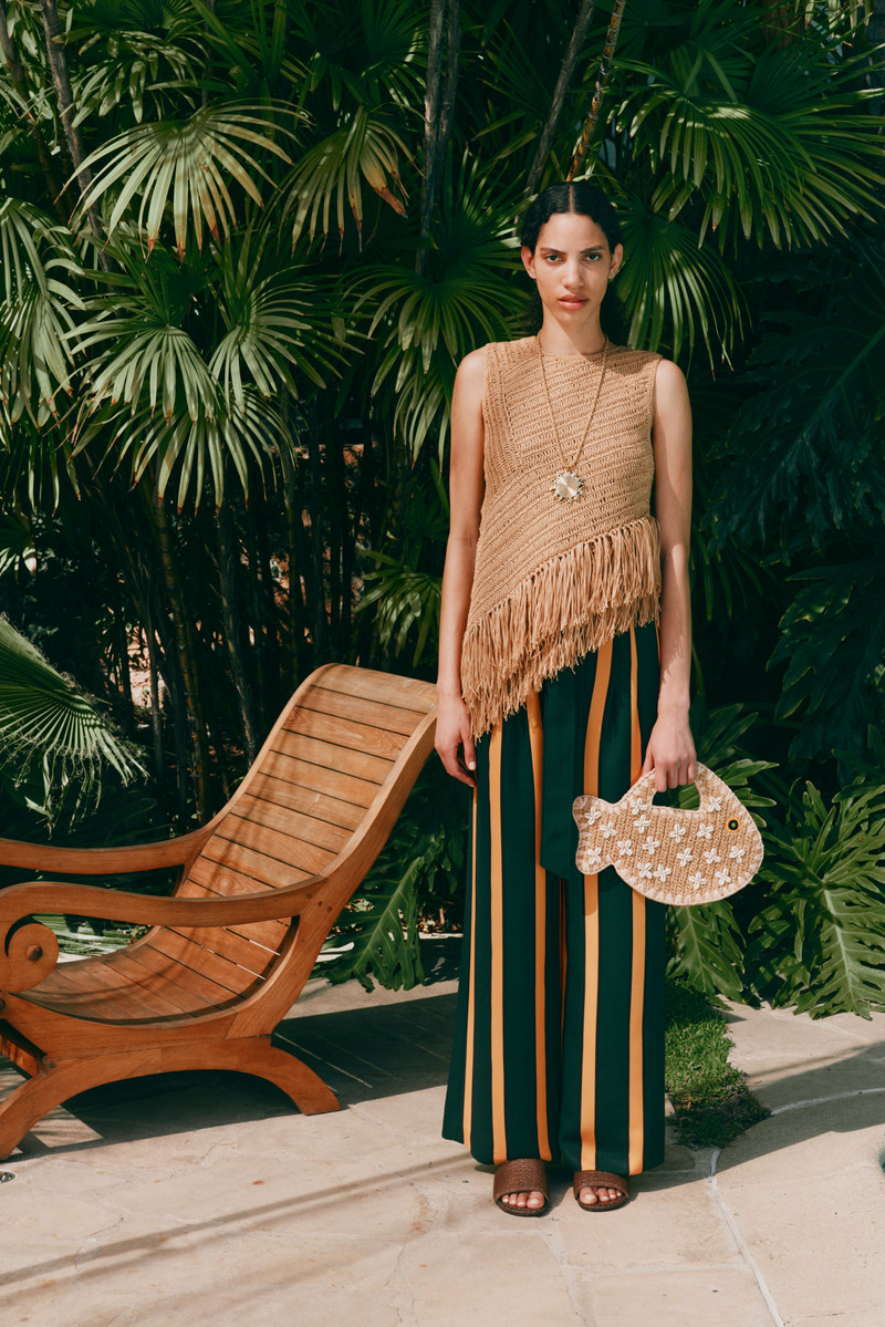 SIMONMILLER Alto Crepe Pant in Fern/Mustard Stripe outlook