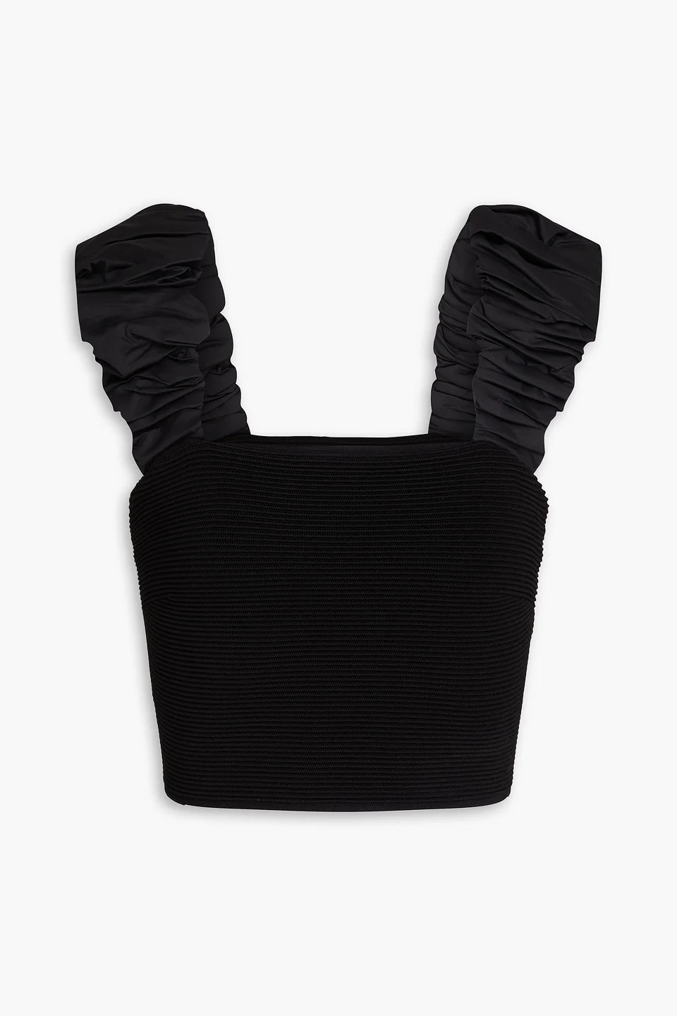 Allard cropped ruched ribbed-knit and taffeta top - 1