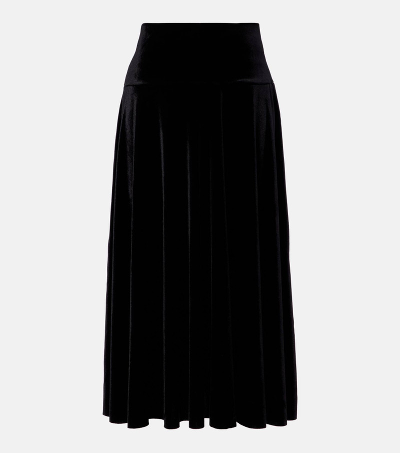 Flared pleated velvet midi skirt 1