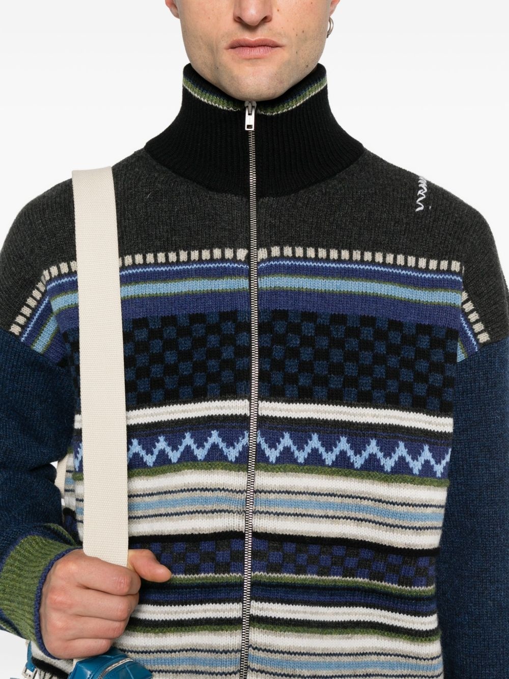 striped zip-up cardigan - 5