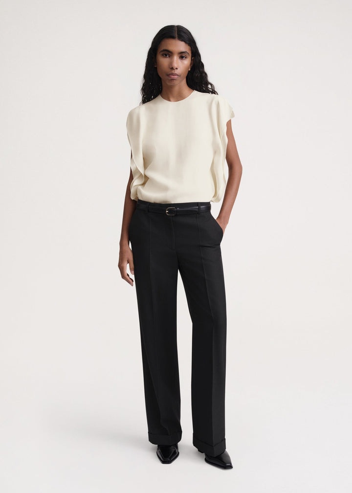 Side-drape crepe top macadamia - 2