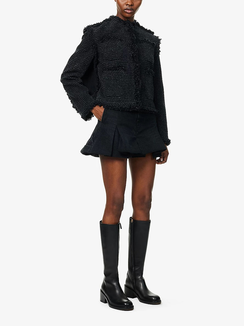 sacai Pleated Wide-Leg Mid-Rise Denim Shorts outlook