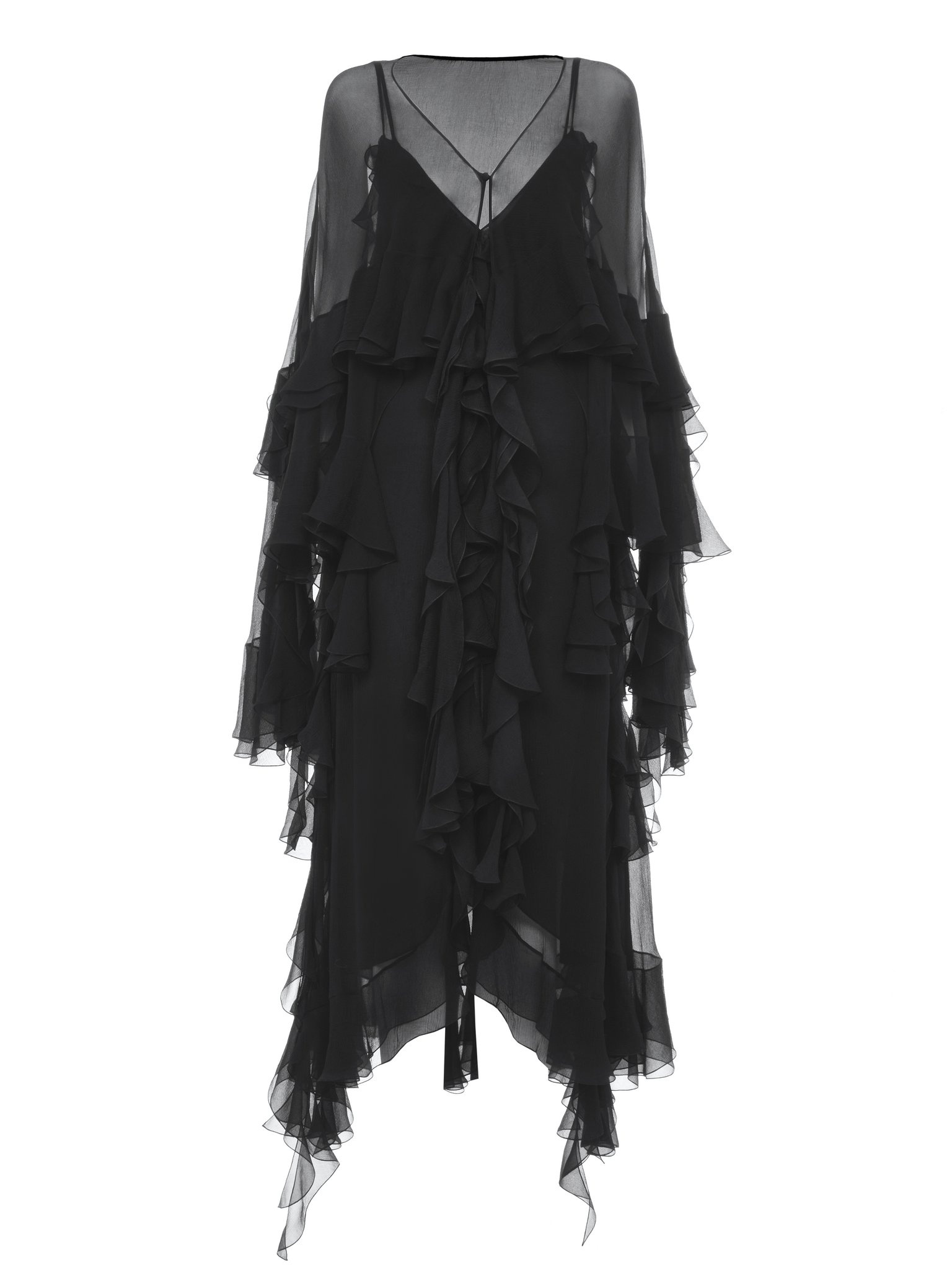 LONG RUFFLED DRESS IN SILK MOUSSELINE - 1