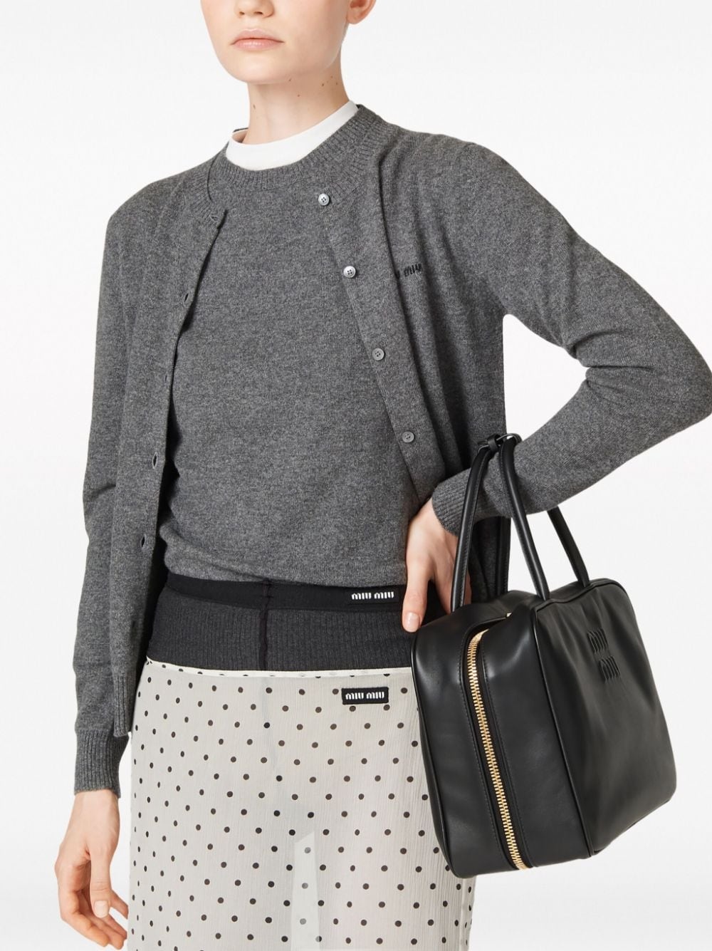 logo-intarsia cashmere top - 3