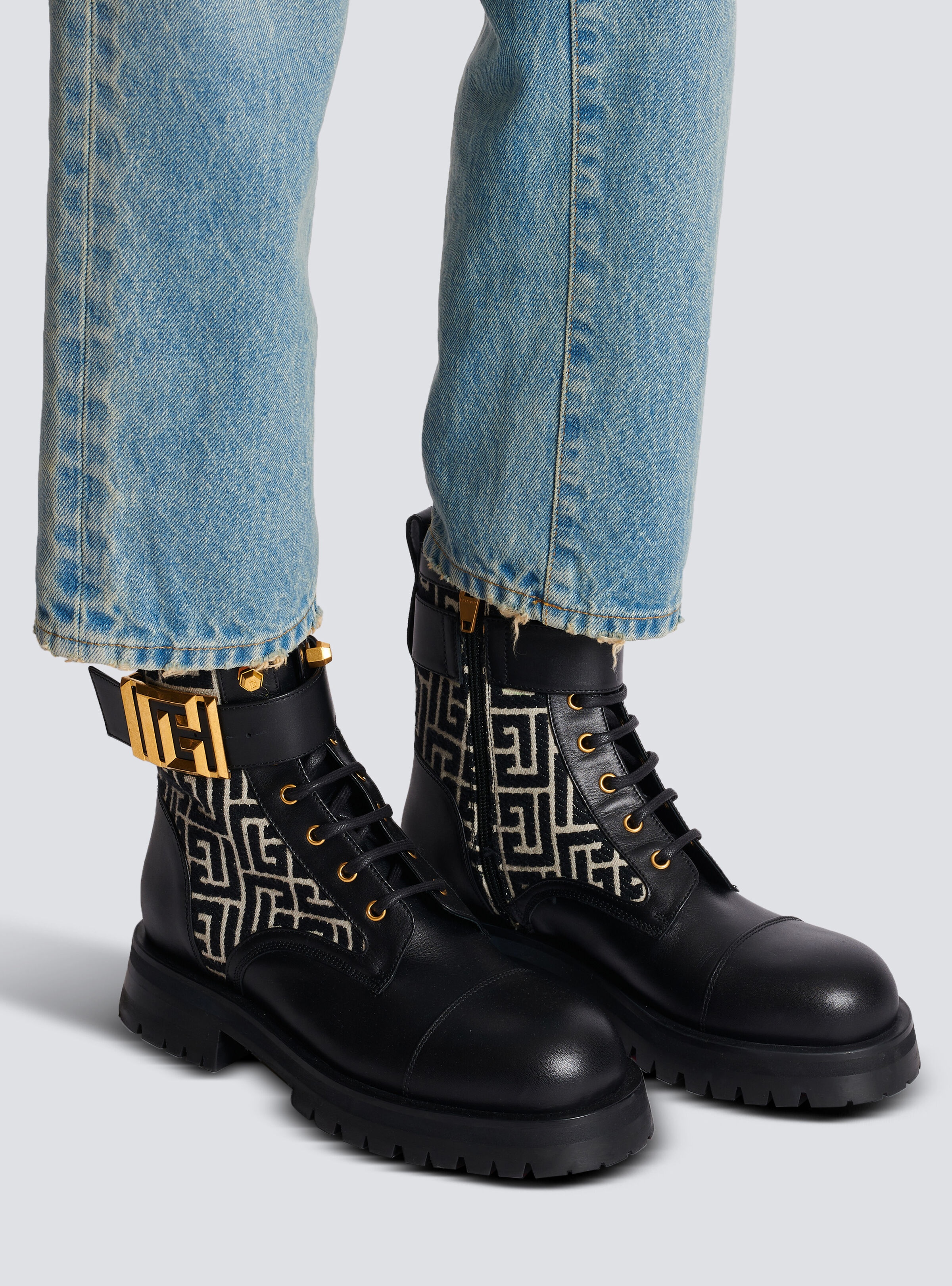 Charlie monogram jacquard and leather ranger boots - 8
