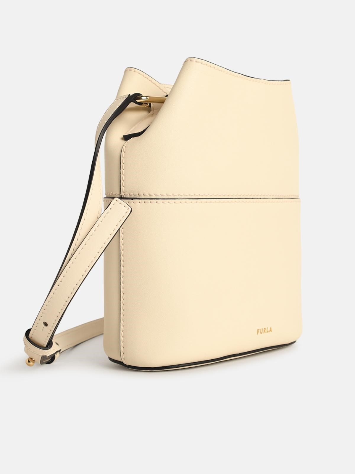 CREAM LEATHER 'SFERA' MINI BUCKET BAG - 2