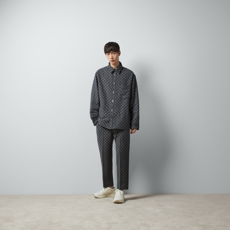 GUCCI Reversible denim and GG flannel shirt outlook