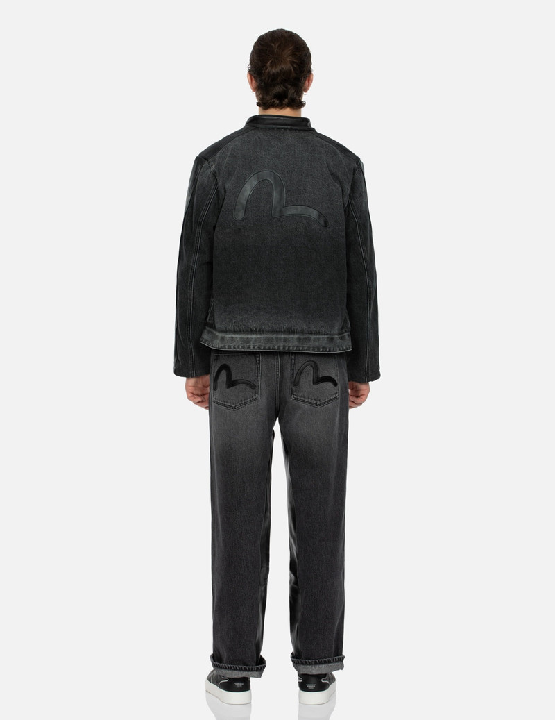 LEATHER LOGO AND SEAGULL APPLIQUÉ REGULAR FIT DENIM MOTO JACKET 6