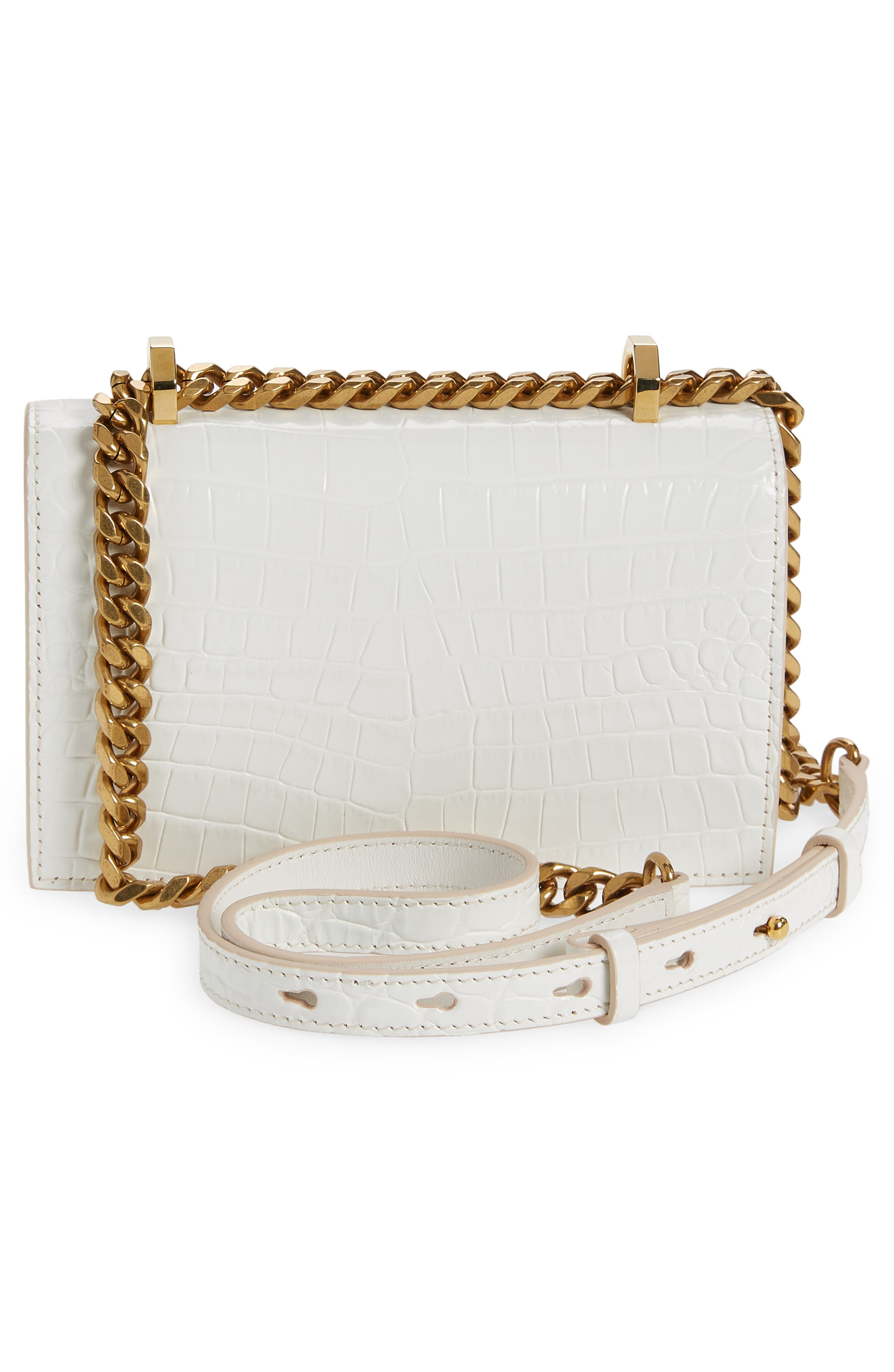 Mini Jeweled Croc Embossed Leather Satchel - 4