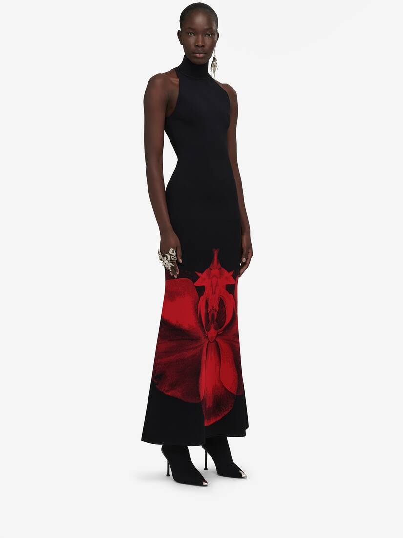 Women's Ethereal Orchid Long Dress in Black/red - 3