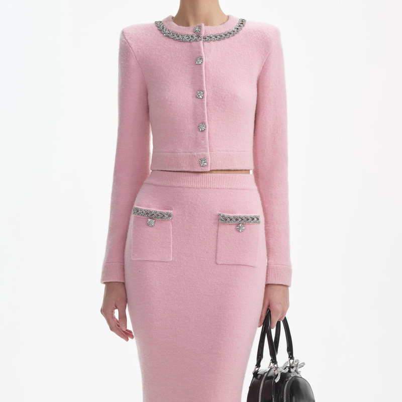 Pink Embellished Knit Midi Skirt 4