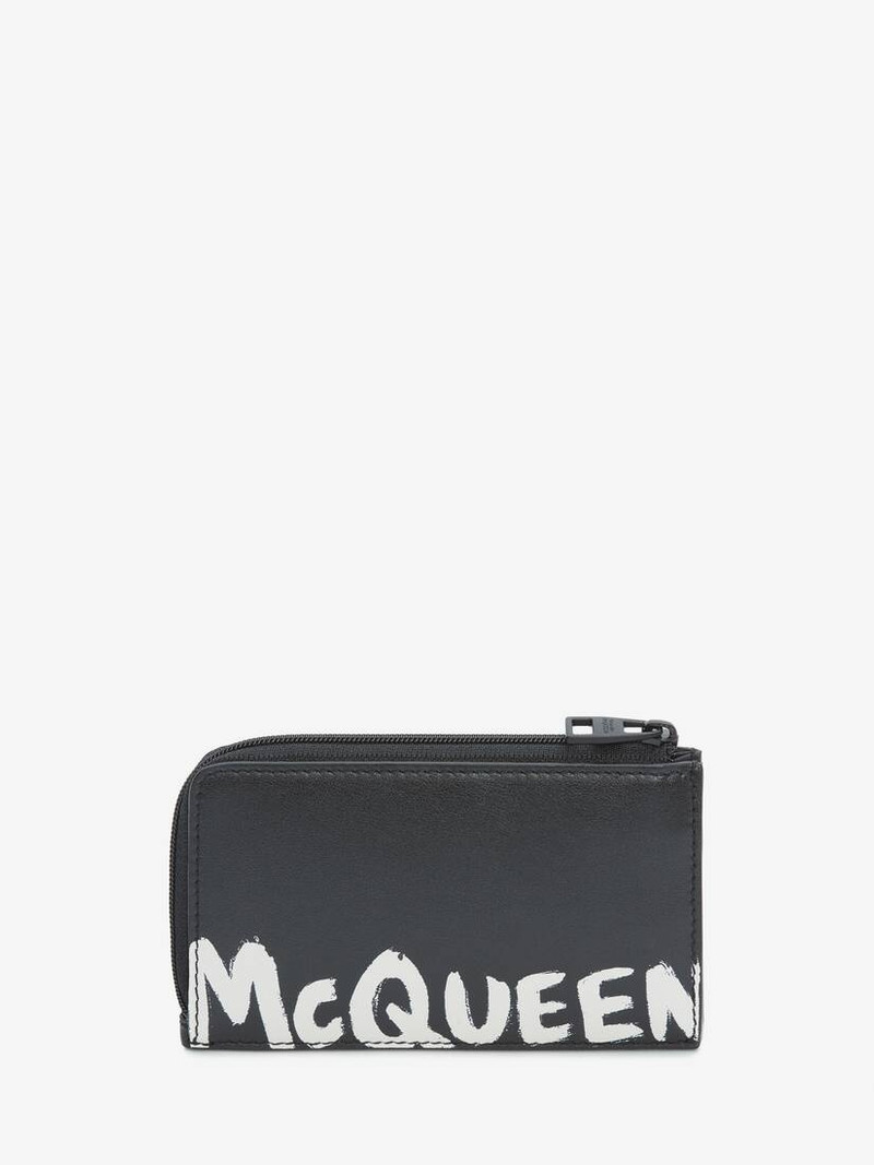 Mcqueen Graffiti Large Zip Coin Card Holder in Black/white 1