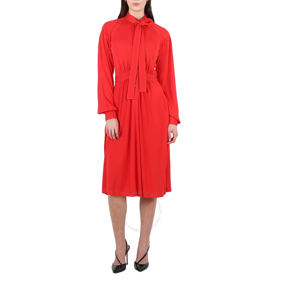 Burberry Ladies Red Topstitch Detail Jersey Tie-neck Dress - 3