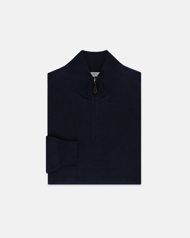 NAVY COTTON-CASHMERE QUARTER-ZIP SWEATER 1