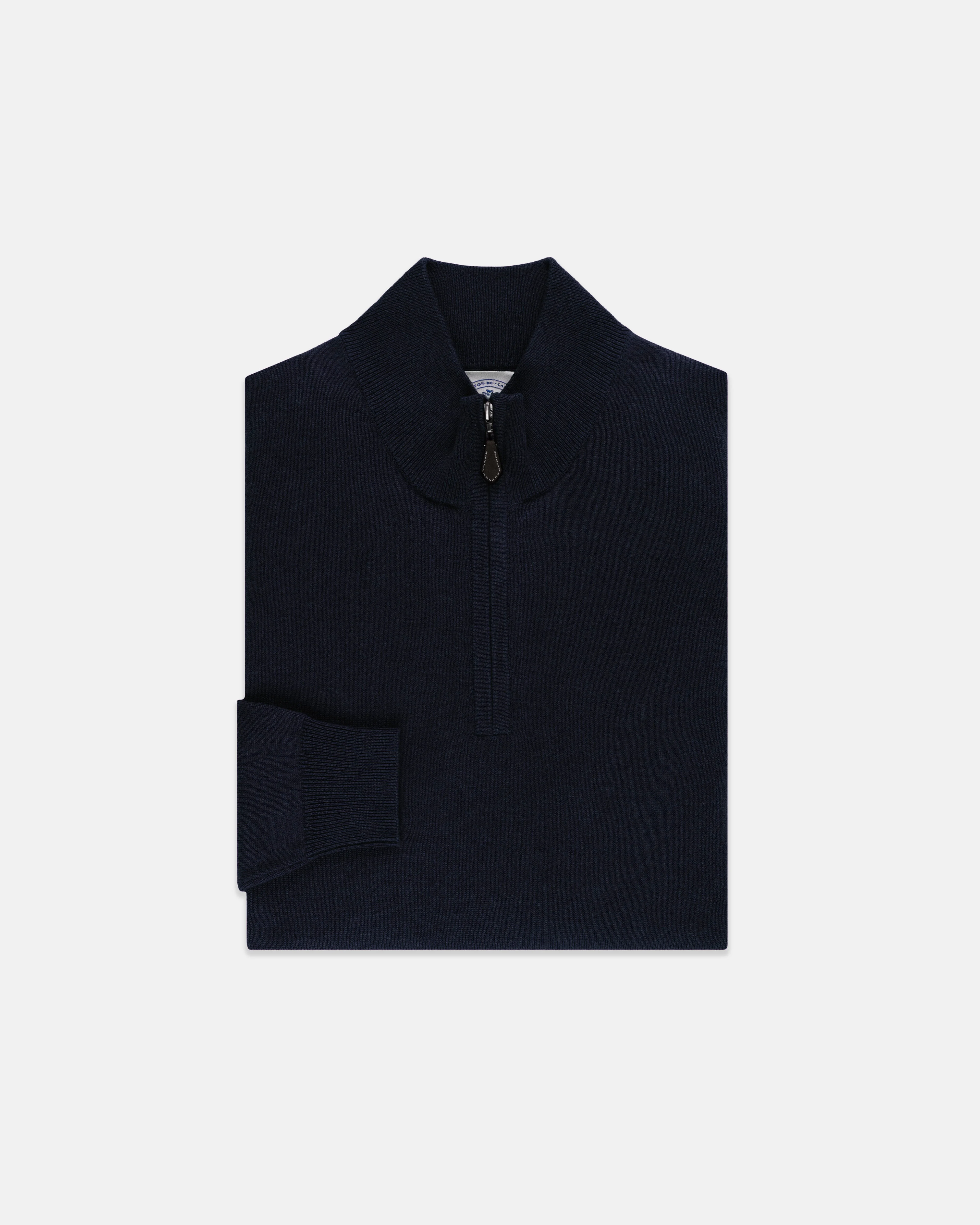 NAVY COTTON-CASHMERE QUARTER-ZIP SWEATER - 1