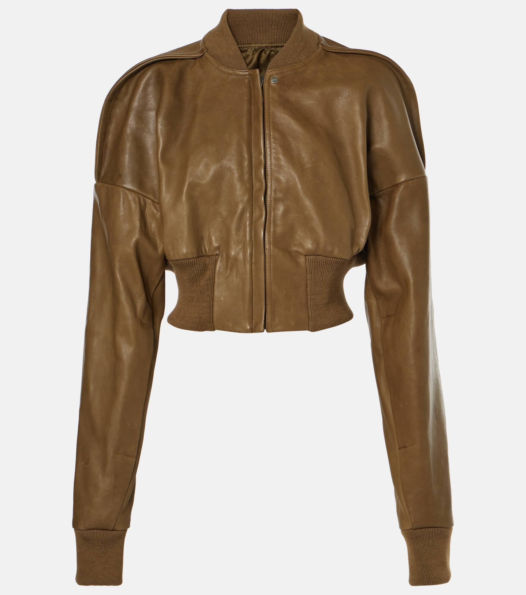 Flight cropped leather bomber jacket - 1