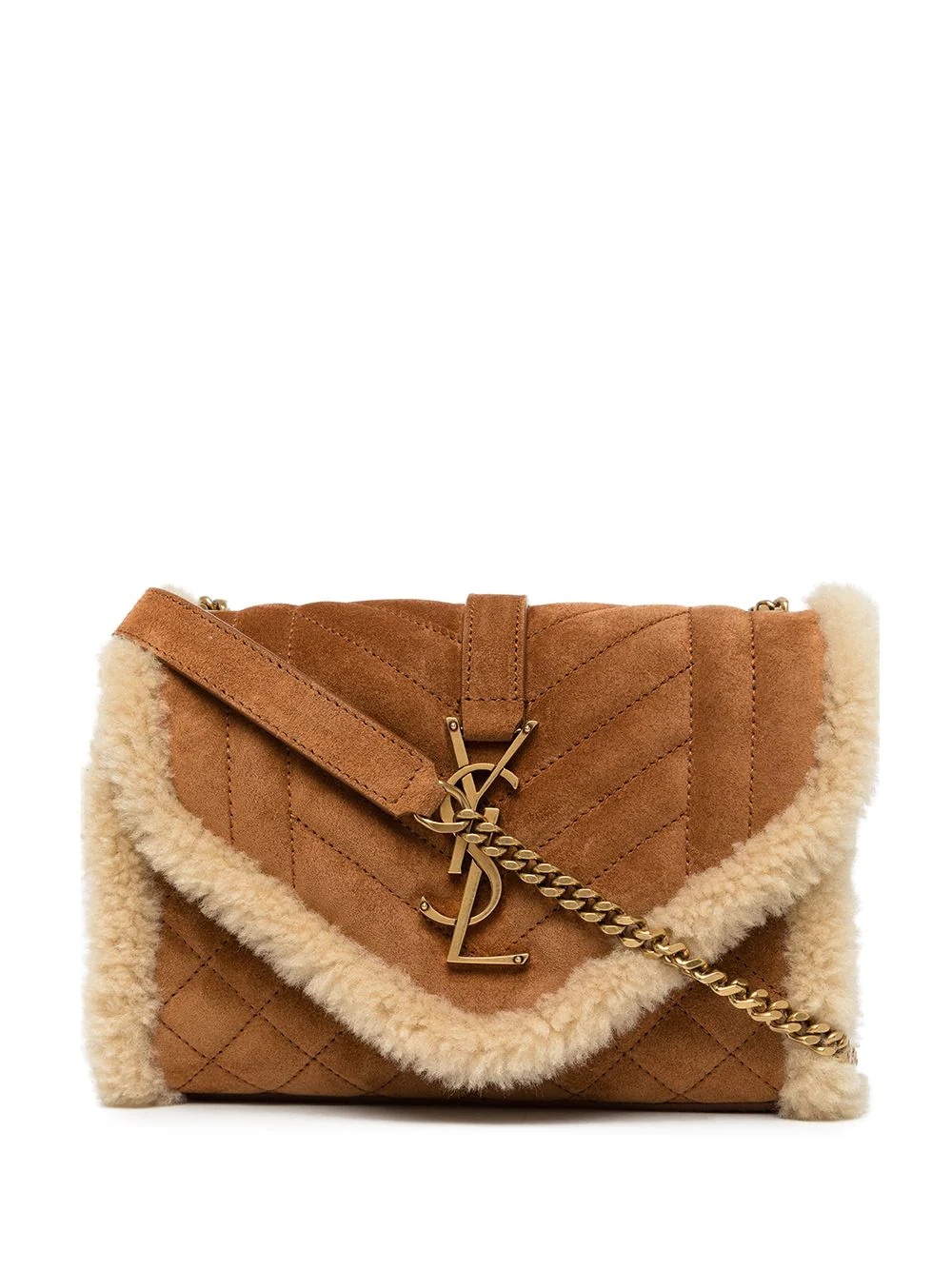 Envelope shearling-trimmed shoulder bag - 1