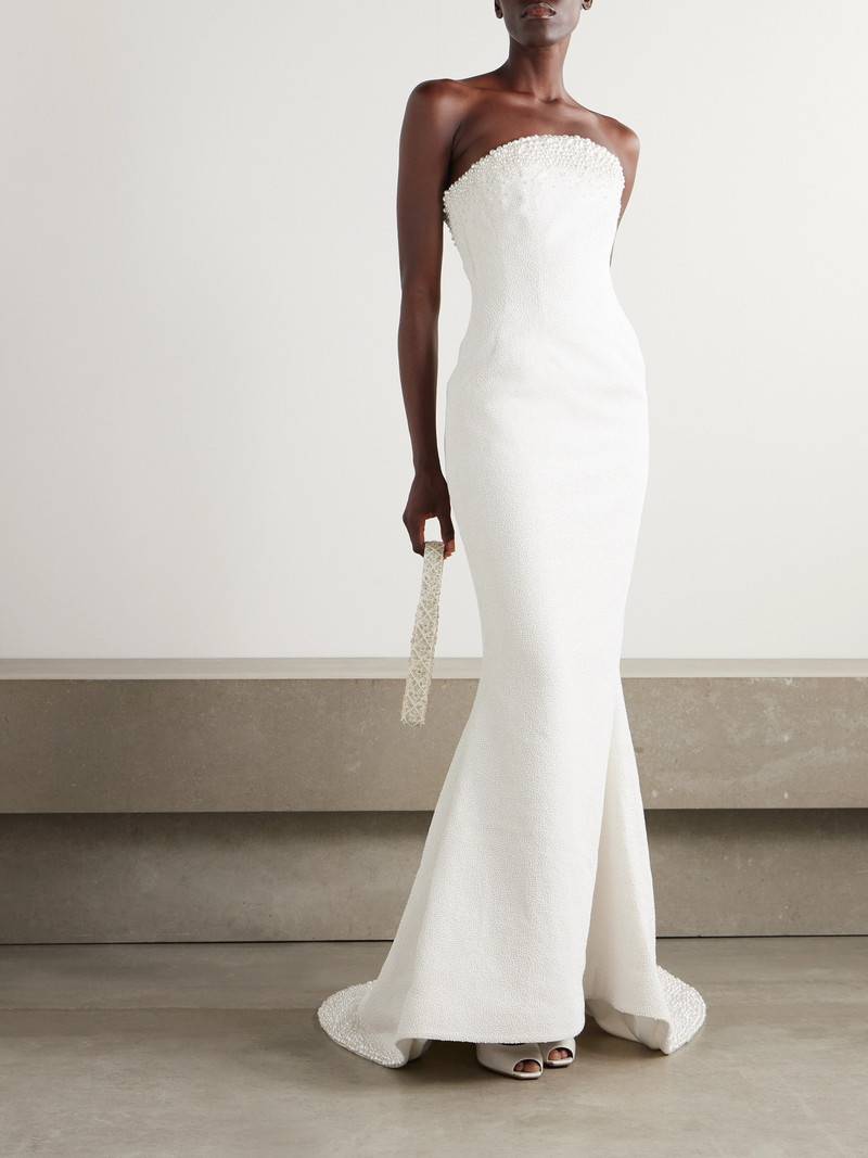 CLIO PEPPIATT Olympia Strapless Faux Pearl-embellished Tulle Gown outlook