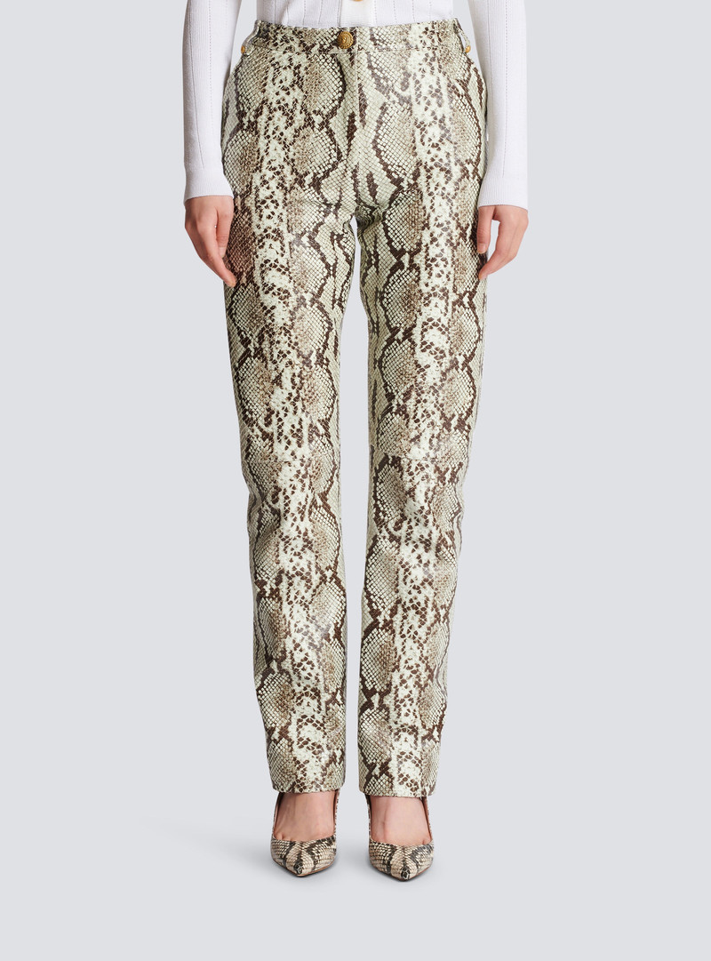 Snakeskin-effect leather trousers 5