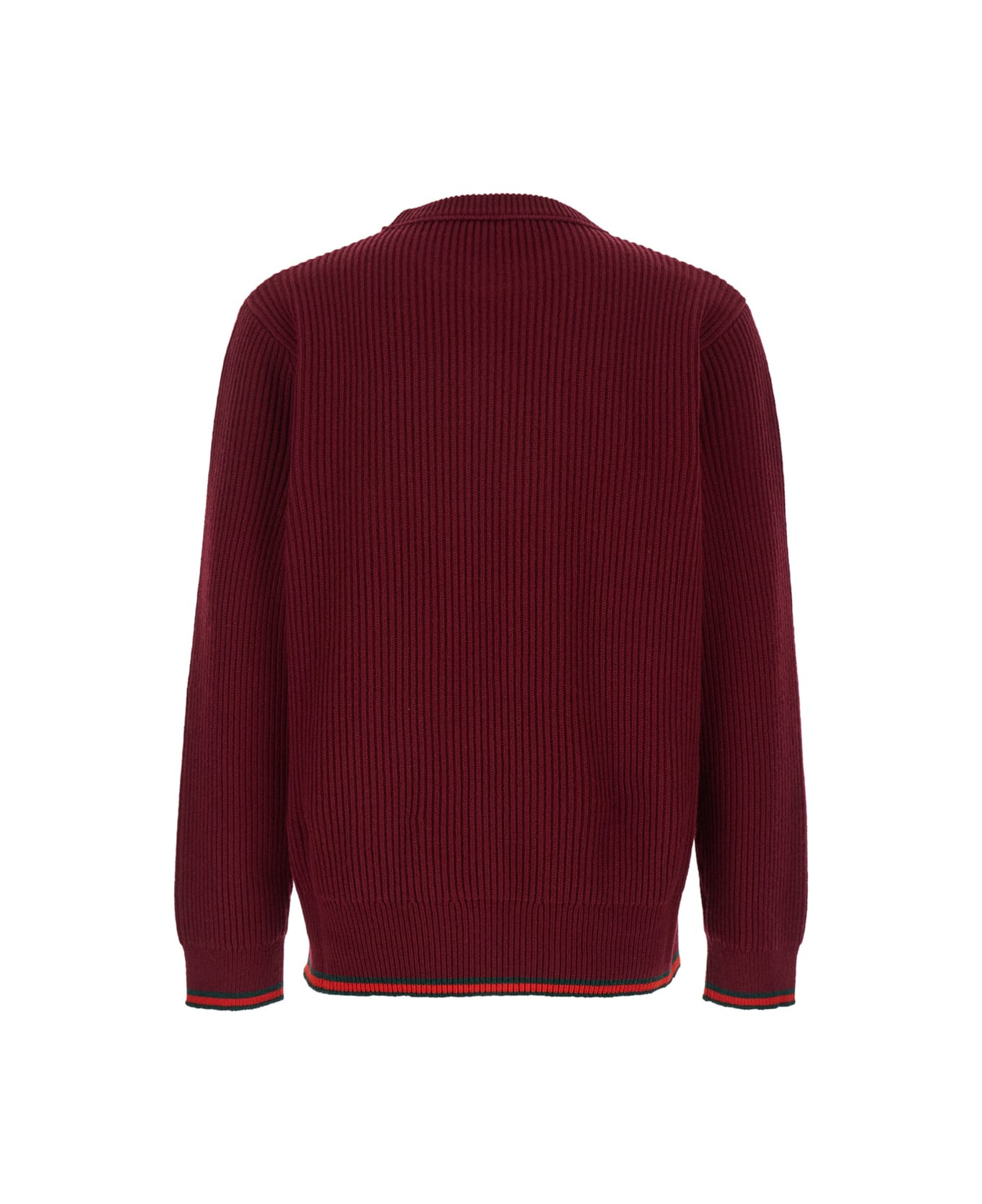 Red Crewneck Sweater With Web Detail In Ribbed Wool Blend Man - 2