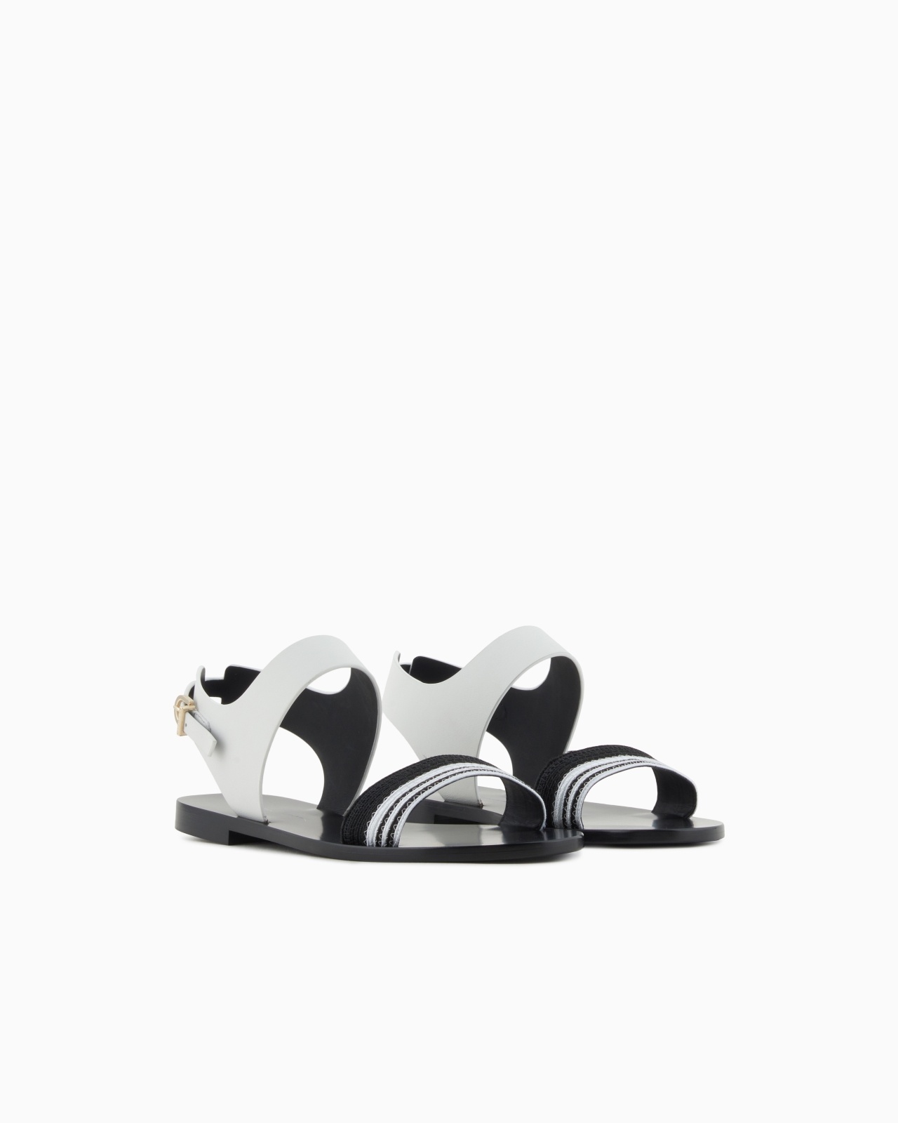 FLAT SANDALS IN LEATHER AND FABRIC - 2
