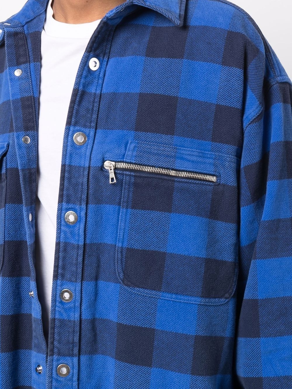 curved-logo checked overshirt - 5