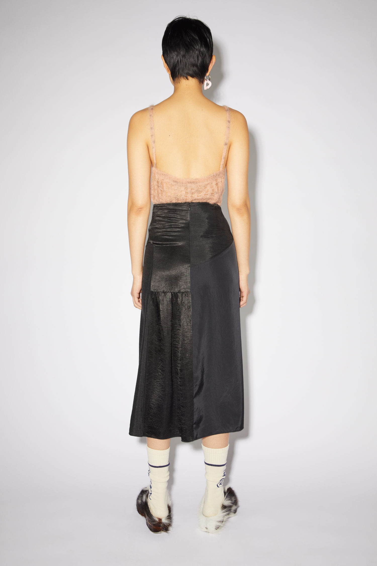 Hammered satin skirt - Black - 3