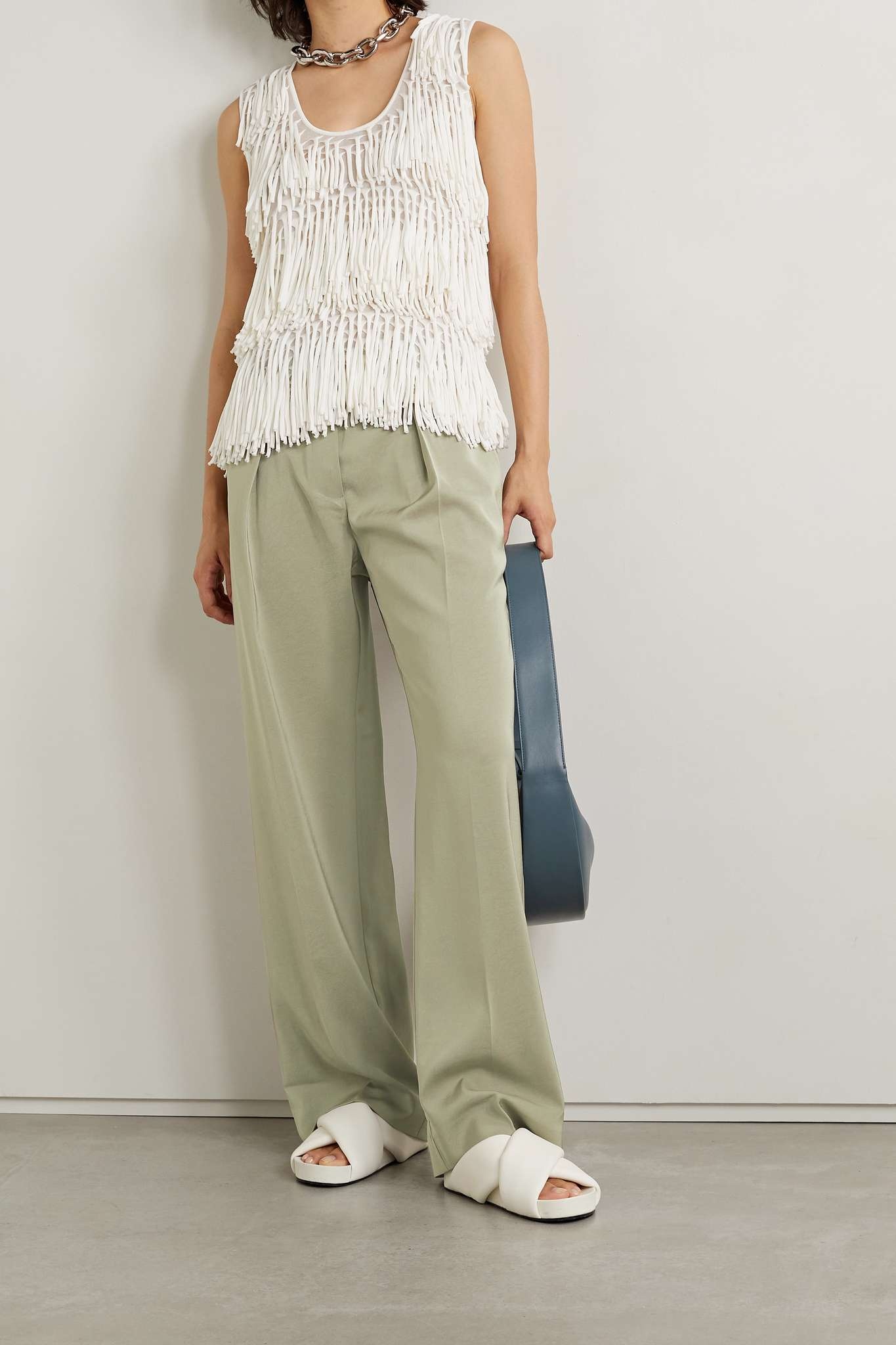 Pleated crinkled-twill wide-leg pants - 2