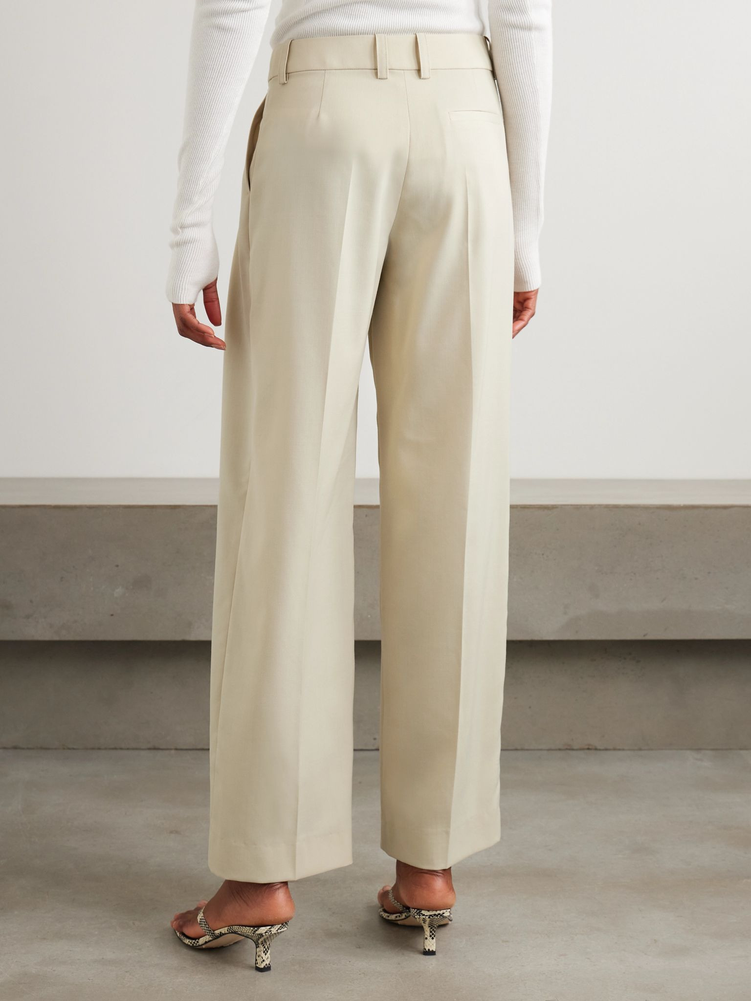Daytona pleated grain de poudre wide-leg pants Sand - 4