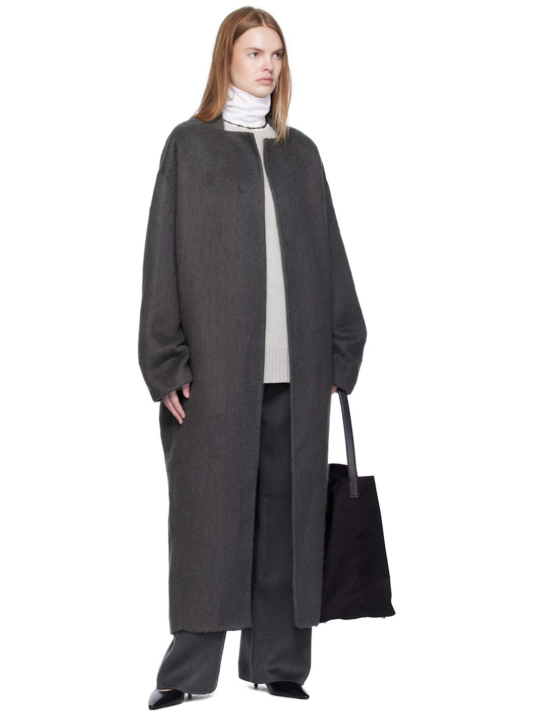 Gray Wool High-Neck Slim Coat - 4