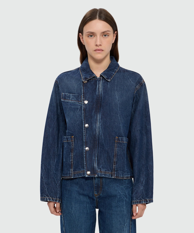 MSGM Raw denim jacket with classic collar and front pockets outlook