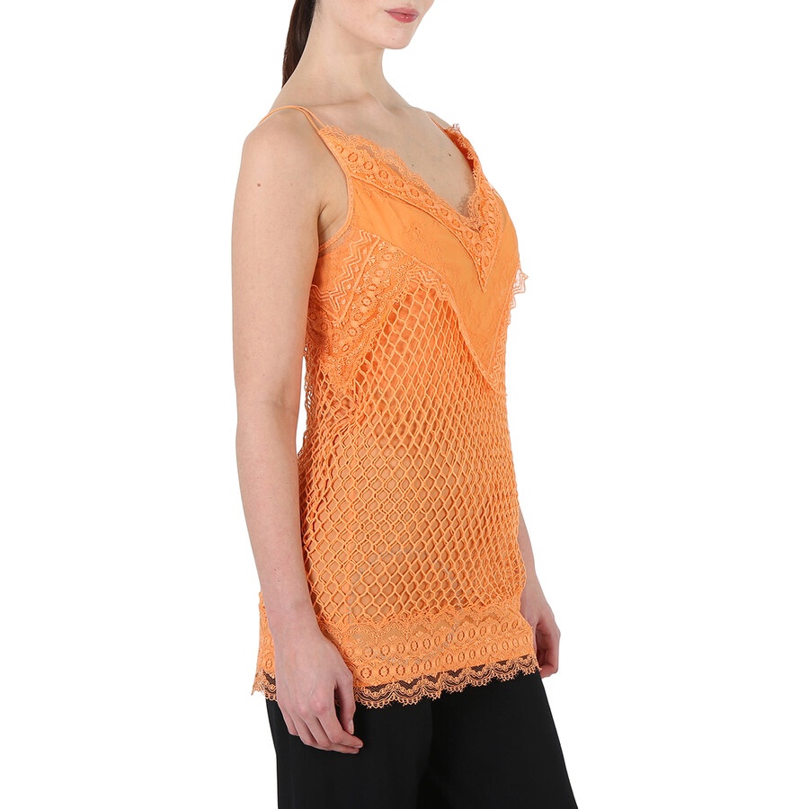 Burberry Ladies Amber Orange Fishnet And Lace Mini Dress - 2