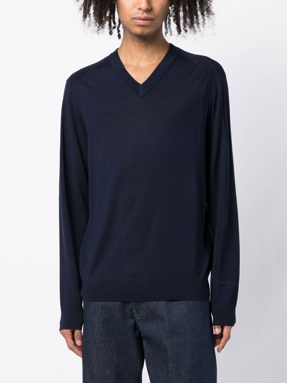 knitted V-neck jumper - 2