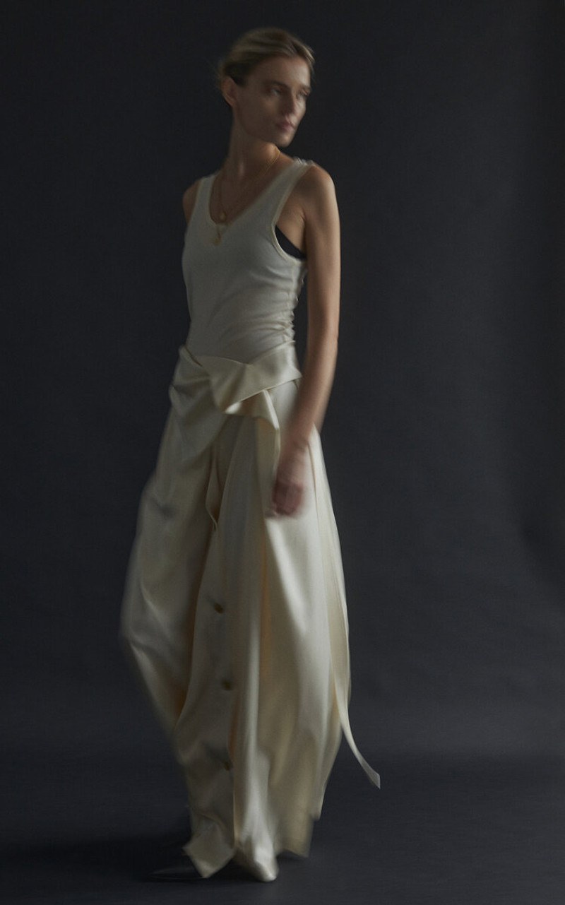 HEIRLOME Cordelia Gathered Silk Button-Detailed Skirt ivory outlook