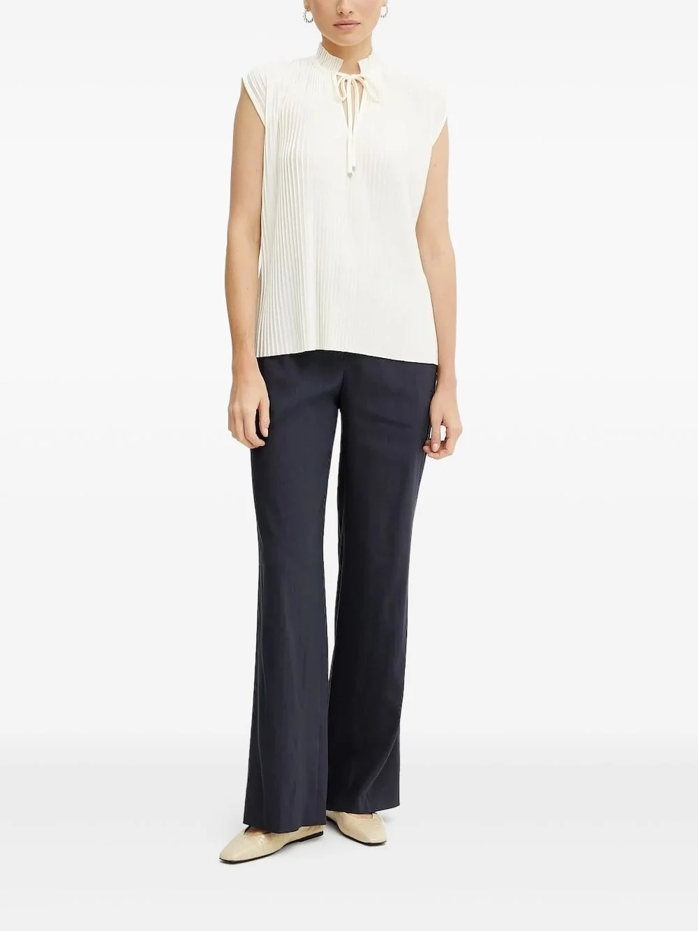 pleated tie-neck top - 1
