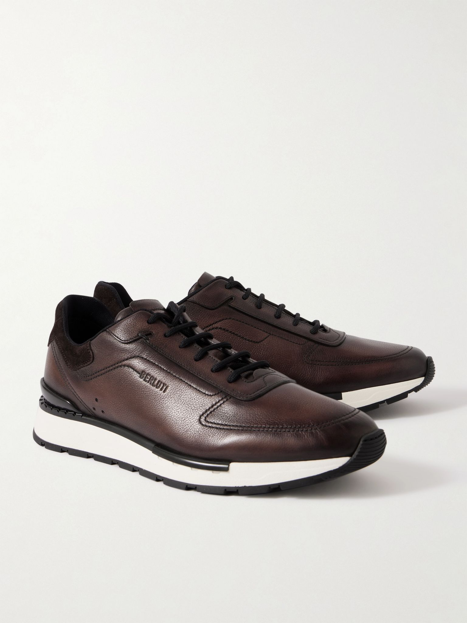 Fast Track Suede-Trimmed Full-Grain Venezia Softy Leather Sneakers Brown - 4