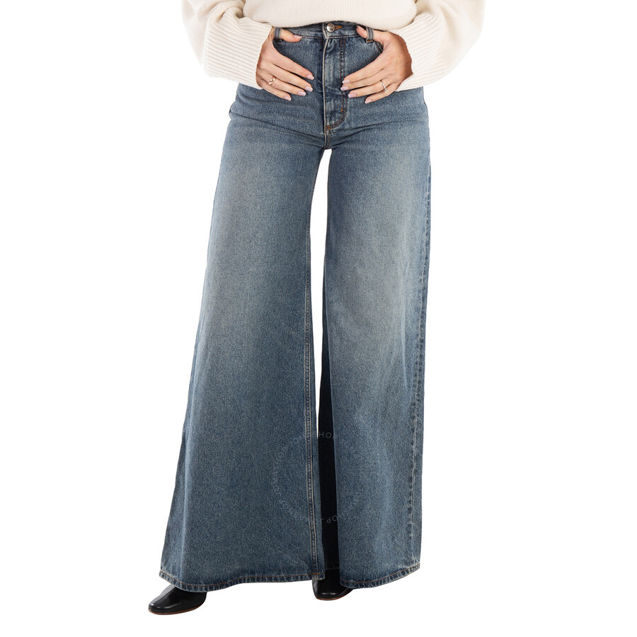Chloe Ladies Faded Denim Wide-Leg Jeans - 6