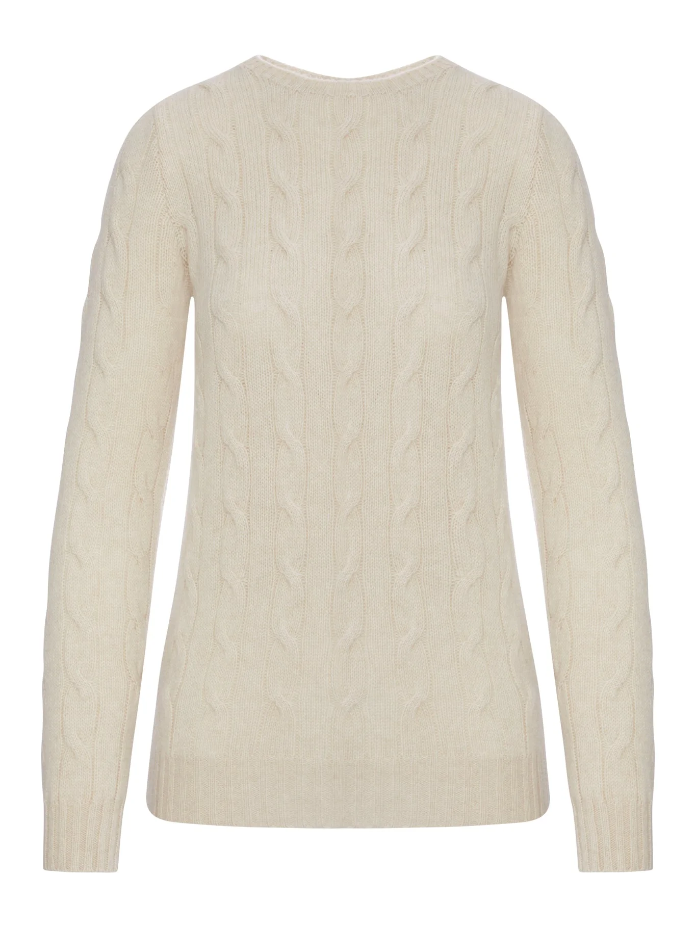 CREW NECK CASHMERE CABLE KNIT SWEATER - 1